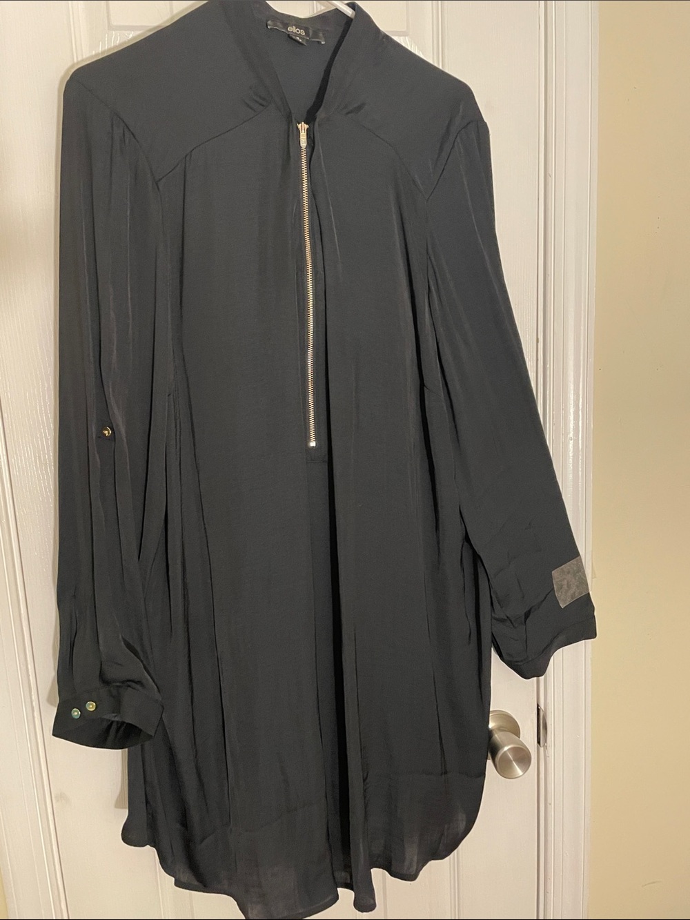 Ellos Black Long Sleeve Half-Zip Tunic Gold Hardware Pullover Top size 1X